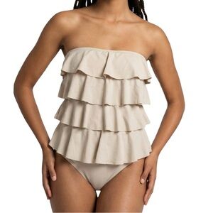 Michael Kors Ruffle Tiered One Piece Swimsuit Cream Tan Size 4